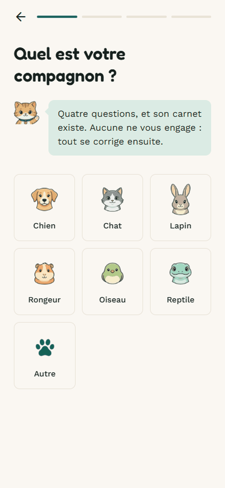 L’écran de choix de l’espèce dans l’application