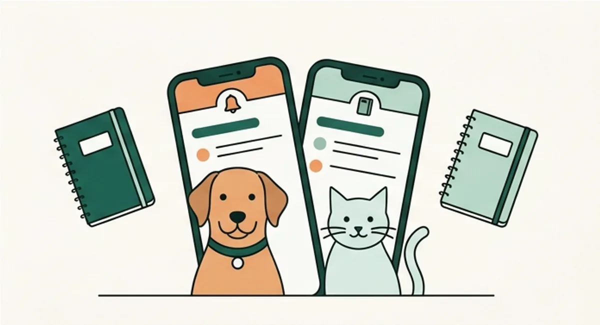 Deux téléphones côte à côte ; devant, un chien et un chat