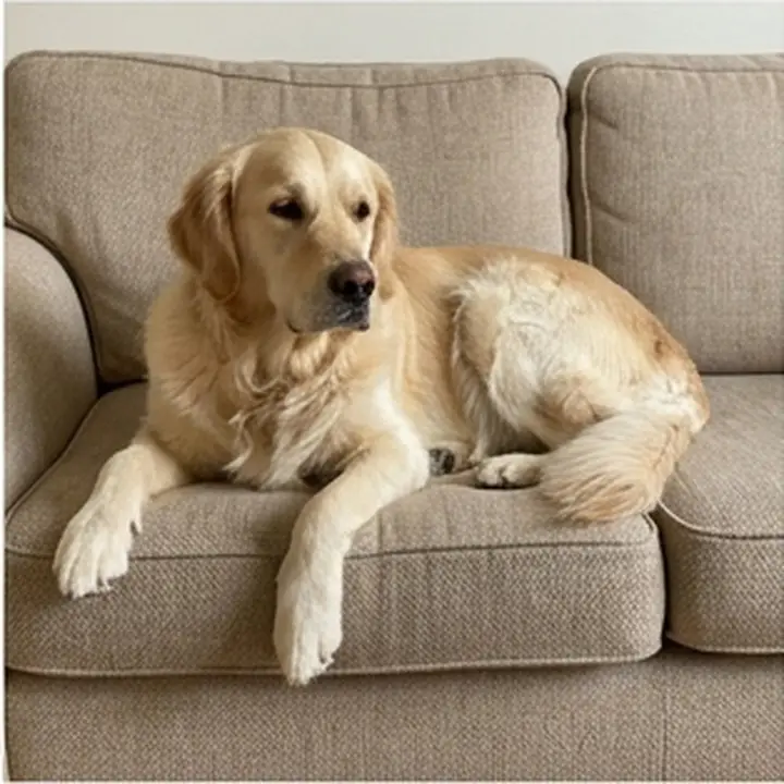 Un golden retriever sur un canapé